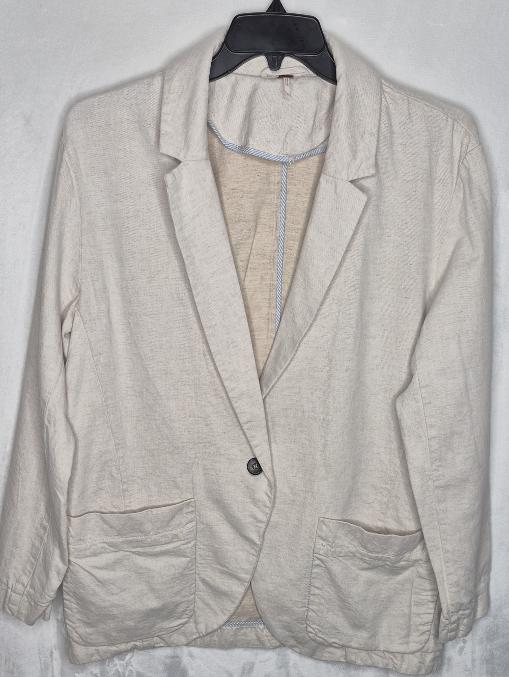 Free People Cream‎ Linen Blend One Button Oversized Blazer Jacket S